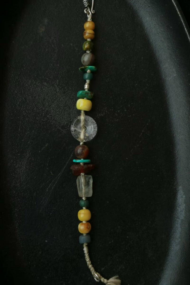 Arcobaleno Tibetano · Bracciale in Corda – Agate, Turchese e Ambra con Chiusura ad Uncinetto in Argento 925