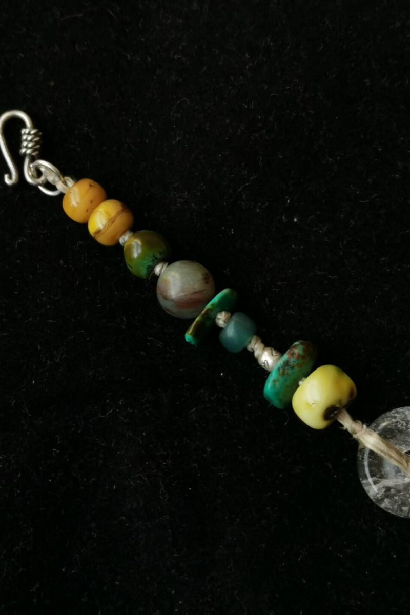 Arcobaleno Tibetano · Bracciale in Corda – Agate, Turchese e Ambra con Chiusura ad Uncinetto in Argento 925