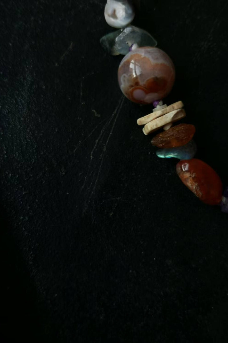 Bracciale Tibetano con Agata Multicolore Naturale - Tavolozza Terrosa Intrecciata a Mano in Argento 925