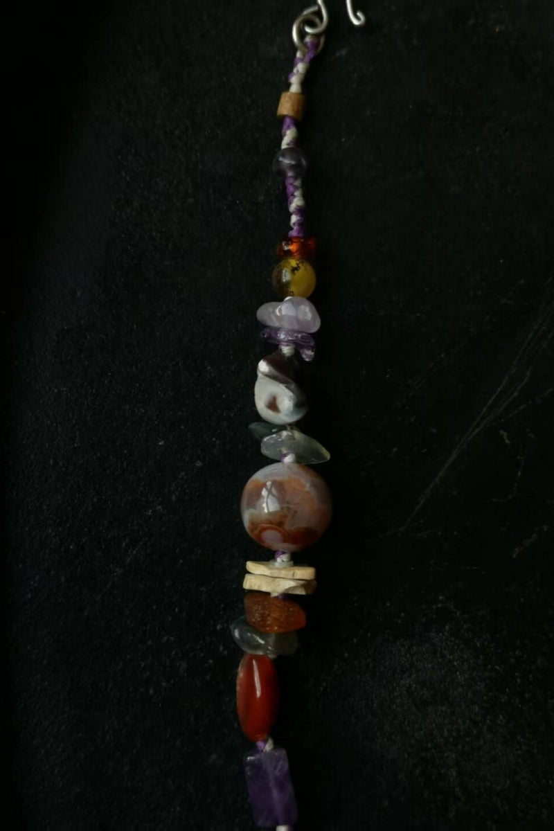 Bracciale Tibetano con Agata Multicolore Naturale - Tavolozza Terrosa Intrecciata a Mano in Argento 925