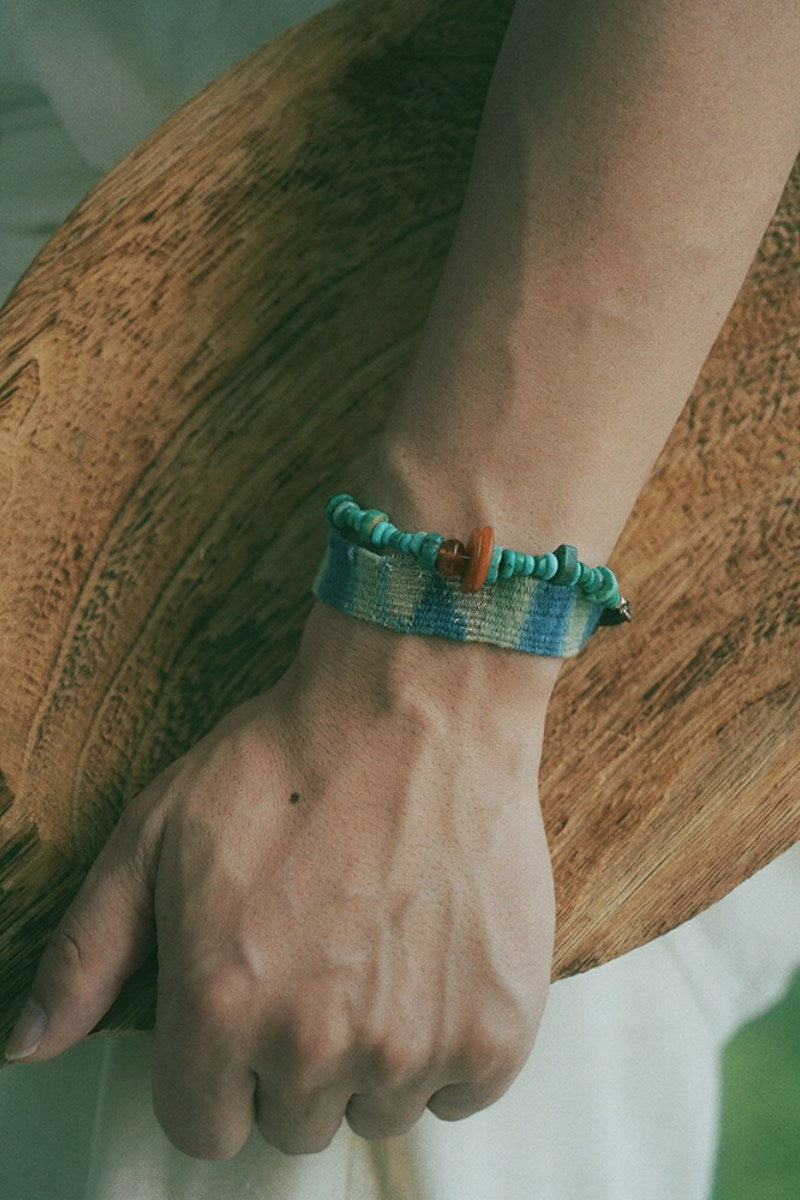 Oasi Turchese · Bracciale Intrecciato a Mano con Turchese, Corniola Gialla e Argento