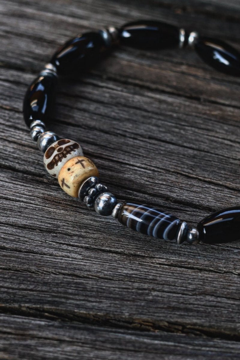 Bracciale Nuovi Arrivi – Onice Nero, Argento 925 e Osso di Yak