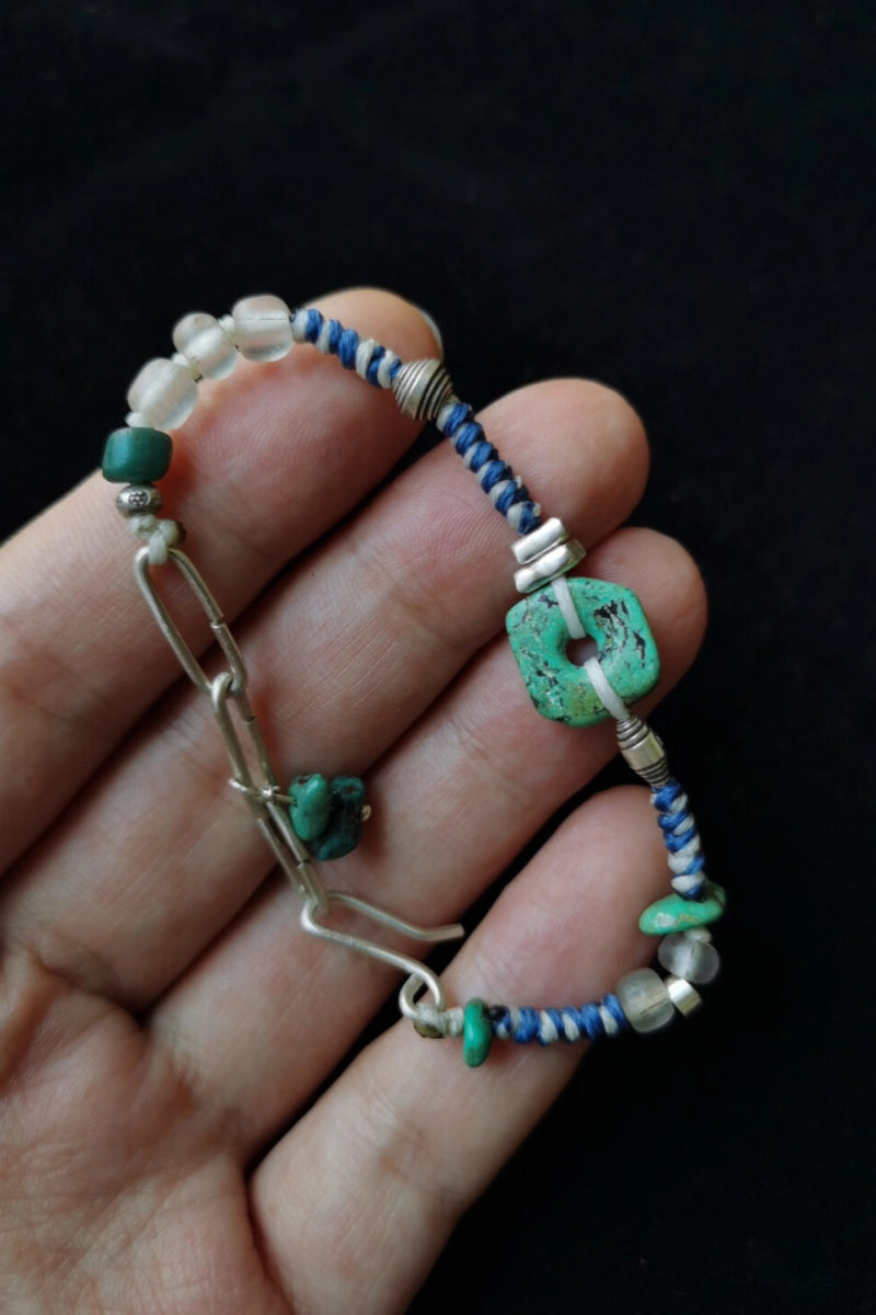 Intreccio Celeste · Bracciale con Corda Intrecciata, Catena in Argento e Turchese Naturale