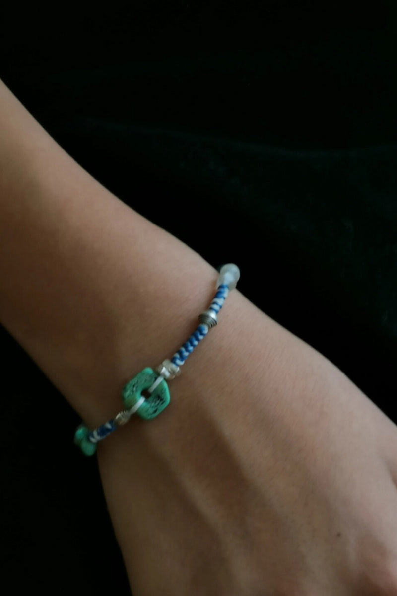 Intreccio Celeste · Bracciale con Corda Intrecciata, Catena in Argento e Turchese Naturale