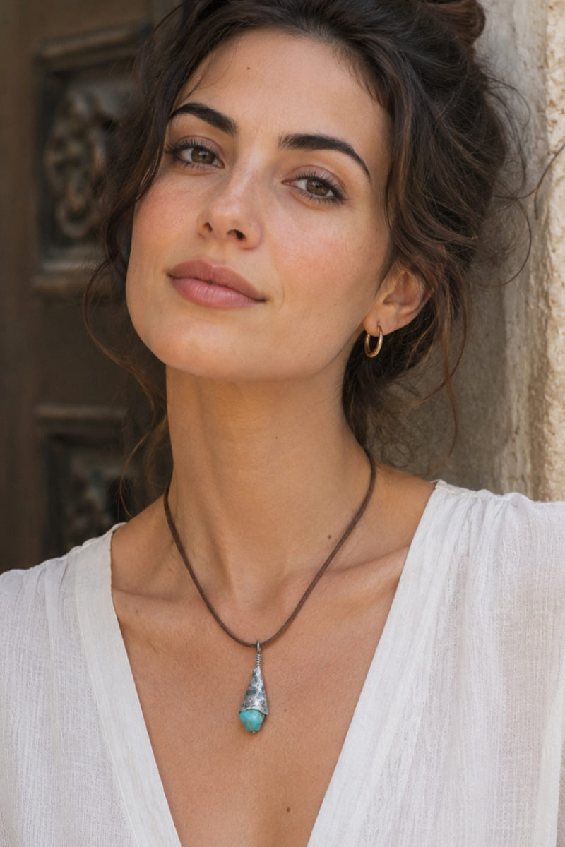 Lampada Celeste · Collana Artigianale in Argento 999 e Turchese Naturale